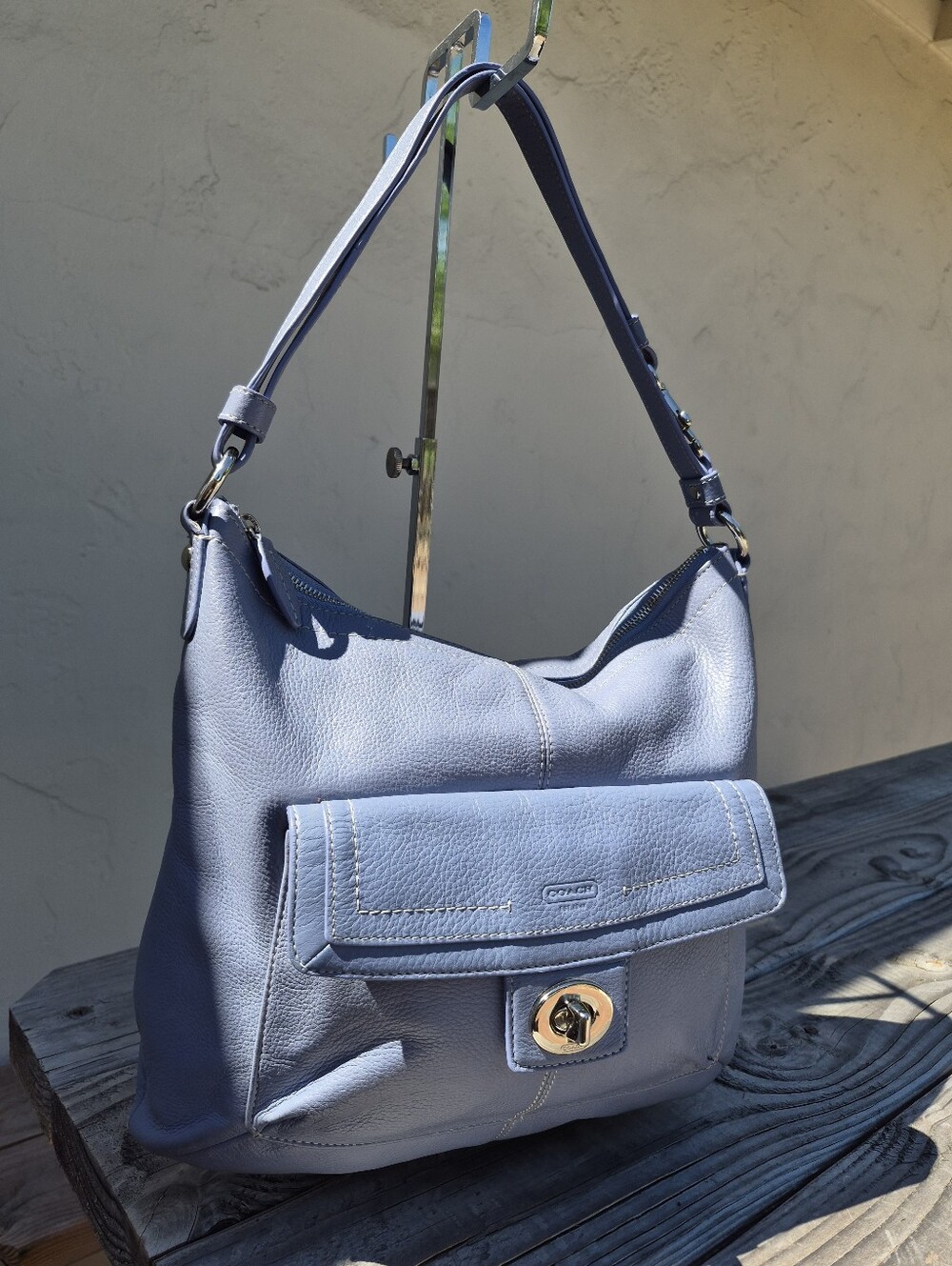 Coach Penelope Cornflower Blue Pebbled Leather Hobo Shoulder Bag - Picture 4 of 12